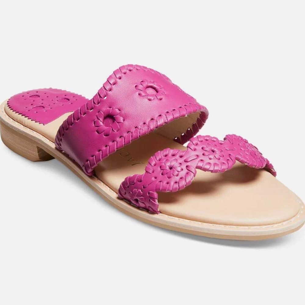 Jack Rogers Women's Caroline Leather Flat Slide Sandals in Orchid Sz 6